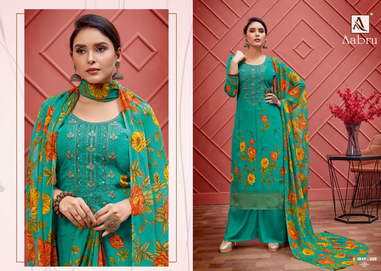 Alok Aabru Digital Style Latest Designer Casual Regular Wear Pure French Style With Fancy Crepe Silk Digital Printed Thread Embroidery And Swarovski Diamond Work Geo Digital Print with Four Side Lace Salwar Suit Collection
